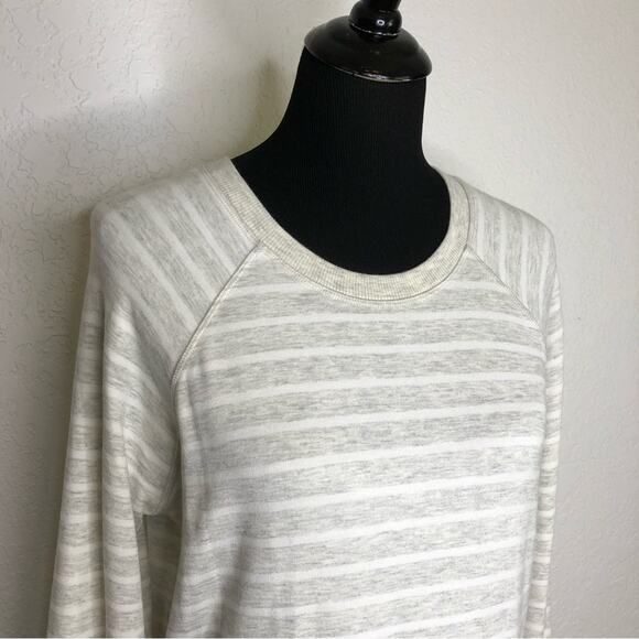 Athleta oatmeal white striped knit tunic asymmetrical hem dress size Medium - Picture 2 of 14